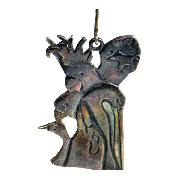 Vintage Signed Sterling Silver Bird & Woman Ambiguous Pelican Cockatoo Earrings - Picture 3 of 8